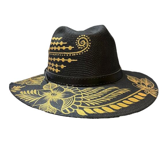 HAT MEXICAN Artisanal Hand Painted Fedora Floral Sombrero Panama Bohemian Black main image 8